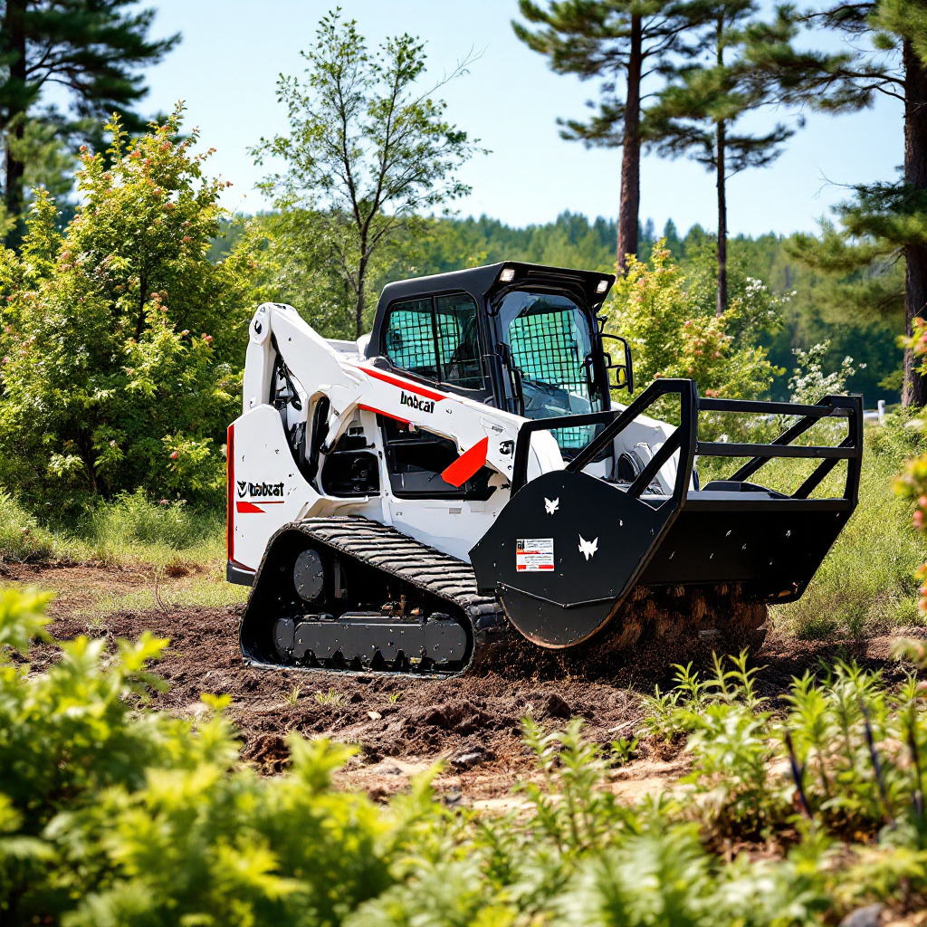 Bobcat forestry mulcher clearing pine forest understory in Maine